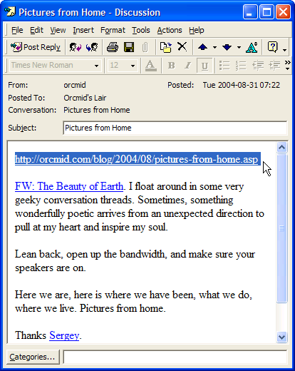 The original feed entry for this posting.  The permalink to the web location of the article is high-lighted.